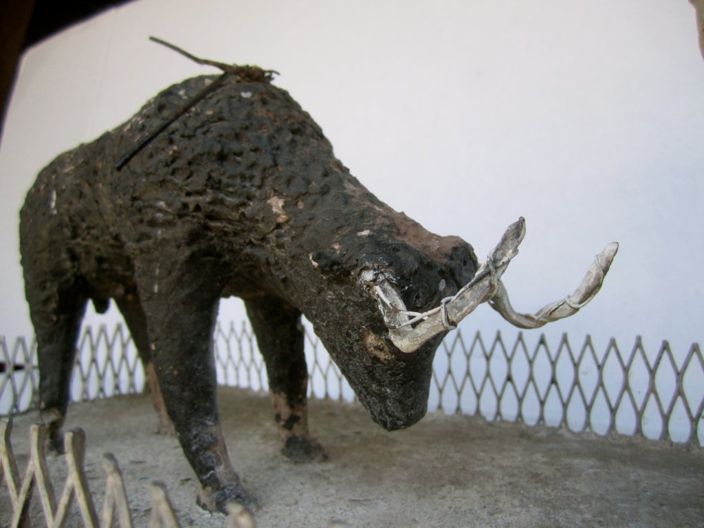 Plaster Folk Art Bullfighter and Bull For Sale