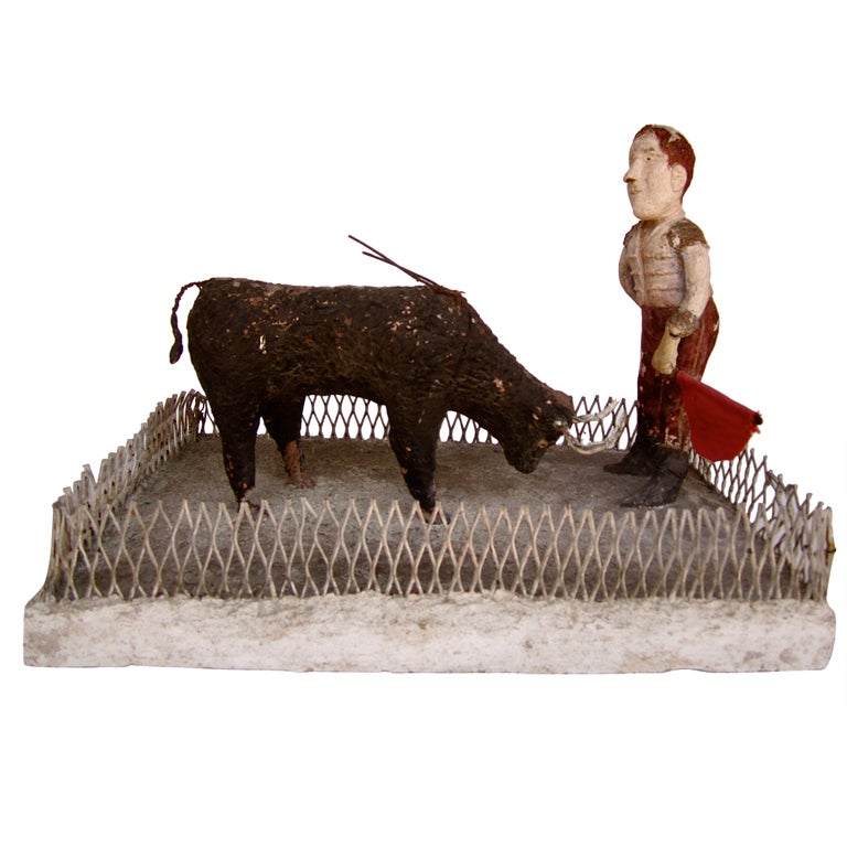 Folk Art Bullfighter and Bull For Sale