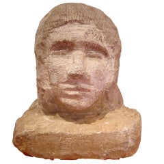 Early Primitive Hand Carved Stone Bust Antique Early Primitive Hand Carved Stone Bust