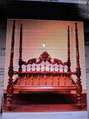 Large Size British Colonial Carved Four Post Bed
