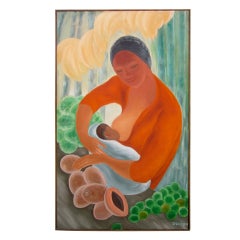 WPA-era Mother and Child Painting