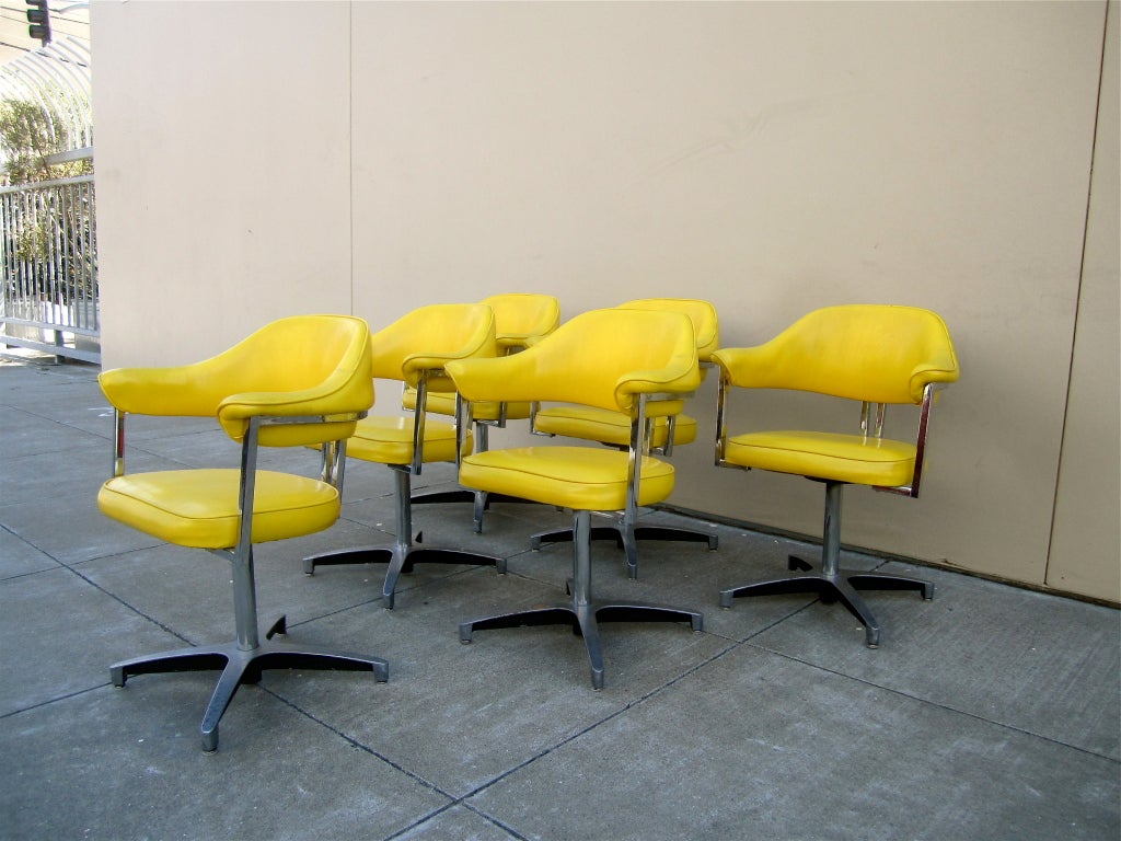 American Set of Six Lemon Yellow Swivel Dining Chairs