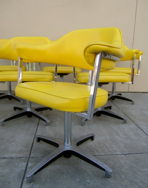 Set of Six Lemon Yellow Swivel Dining Chairs 2
