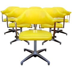 Set of Six Lemon Yellow Swivel Dining Chairs