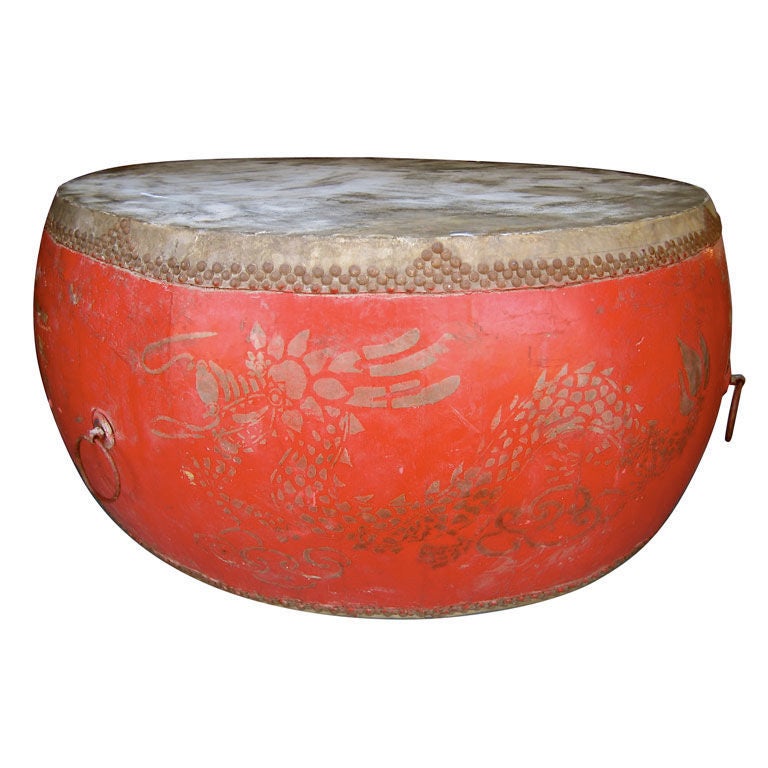Giant Leather and Lacquer Drum In Good Condition For Sale In San Francisco, CA