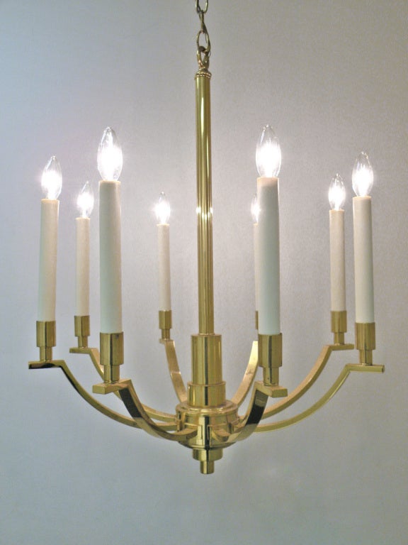 Wonderful machine age character & constructivist details with a European influence. Eight elongated candles (8.5