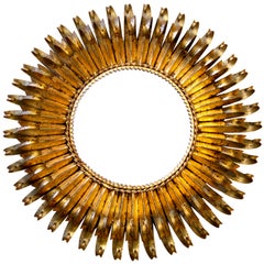 Jere Style Gilt Metal Round Spanish Eyelash Mirror