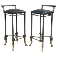 Pair of Painted Metal and Bronze Bar Stools
