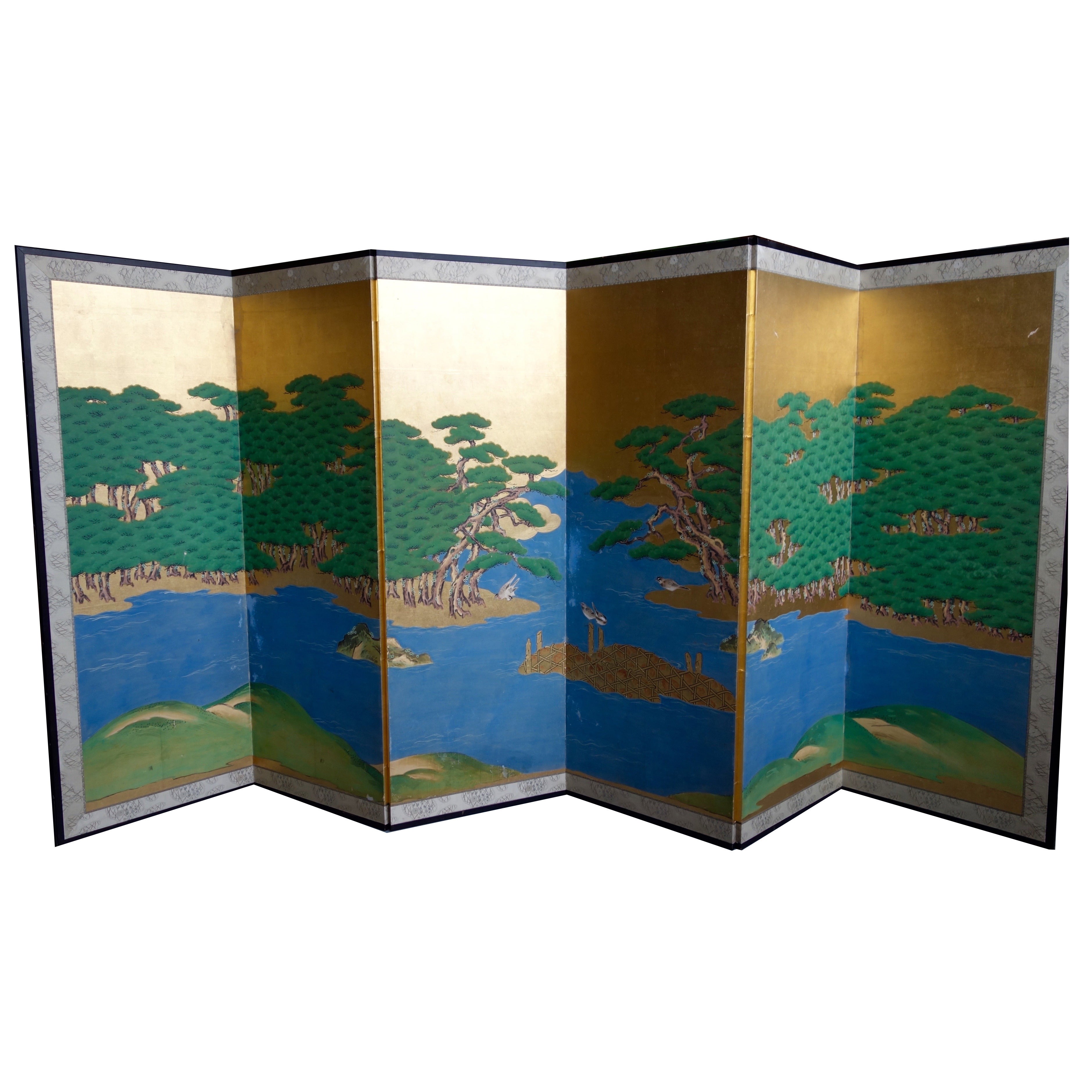 Japanese Kano School Multi Panel Screen For Sale