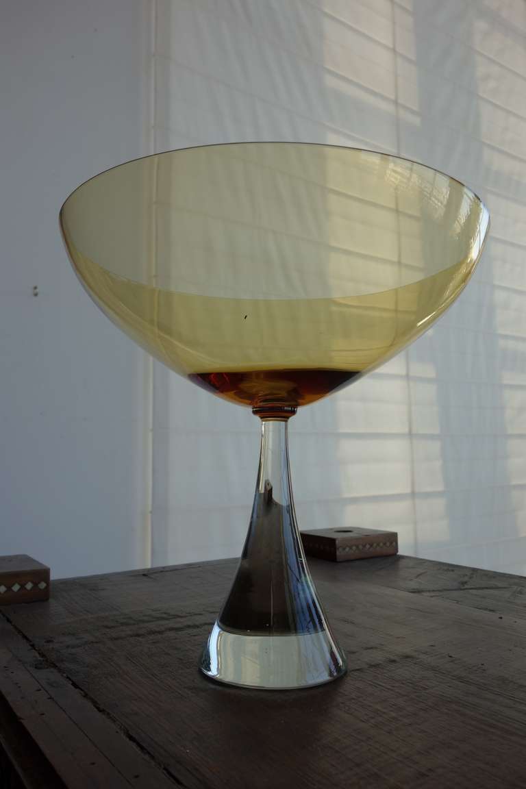 Blown Glass Pair of Swedish Amber Glass Chalices