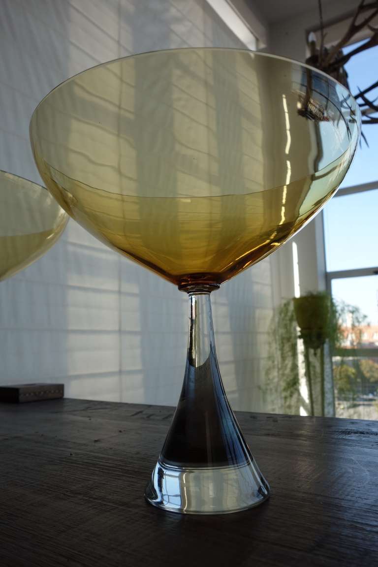 Pair of Swedish Amber Glass Chalices 1