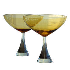 Pair of Swedish Amber Glass Chalices
