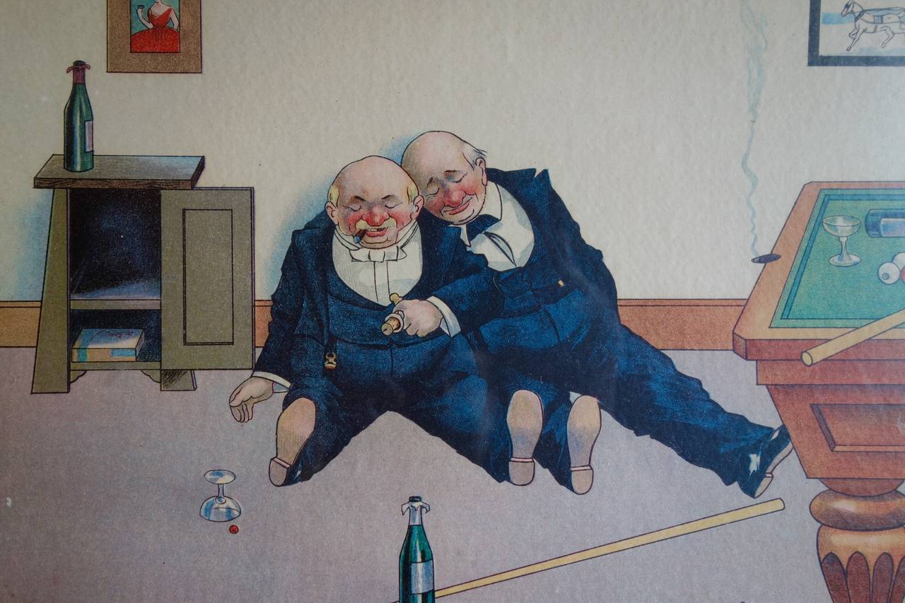 Terrific Bernhardt wall depiction of pool hall shenanigans. I must for the billiard player!