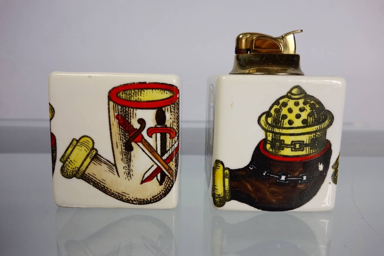 Painted Fornasetti Lighter and Cigarette Holder For Sale