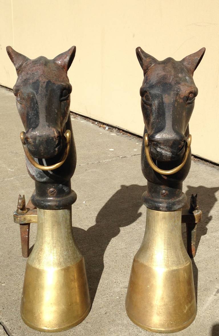 Pair of Antique Equestrian Andirons, circa 19th Century In Good Condition For Sale In San Francisco, CA
