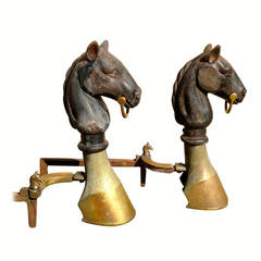 Pair of Antique Equestrian Andirons, circa 19th Century