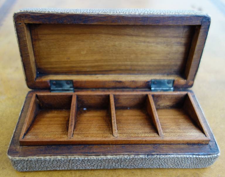A beautiful English Art Deco shagreen stamp box. This would make a great Valentine's Day gift !