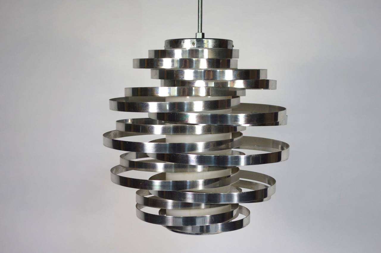 Terrific chandelier by Max Sauze in concentric circles.
