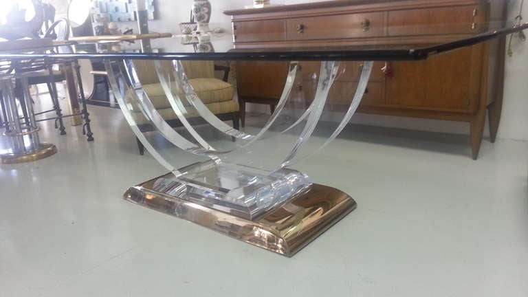 Late 20th Century Lucite/Brass Dining Table attributed to Karl Springer