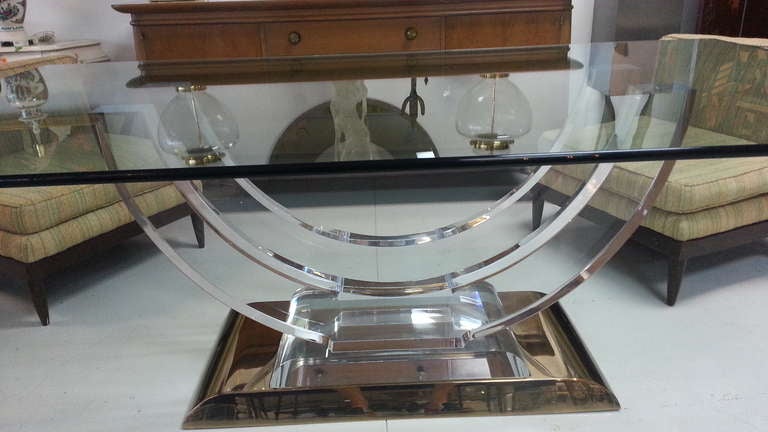 Lucite/Brass Dining Table attributed to Karl Springer In Good Condition In North Miami, FL