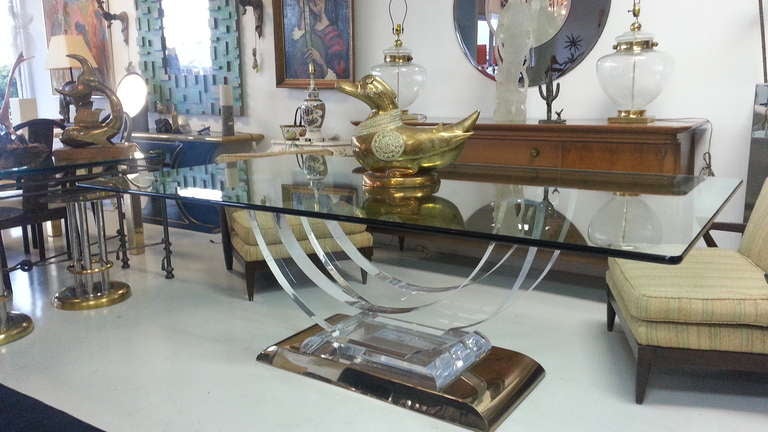 Lucite/Brass Dining Table attributed to Karl Springer 4