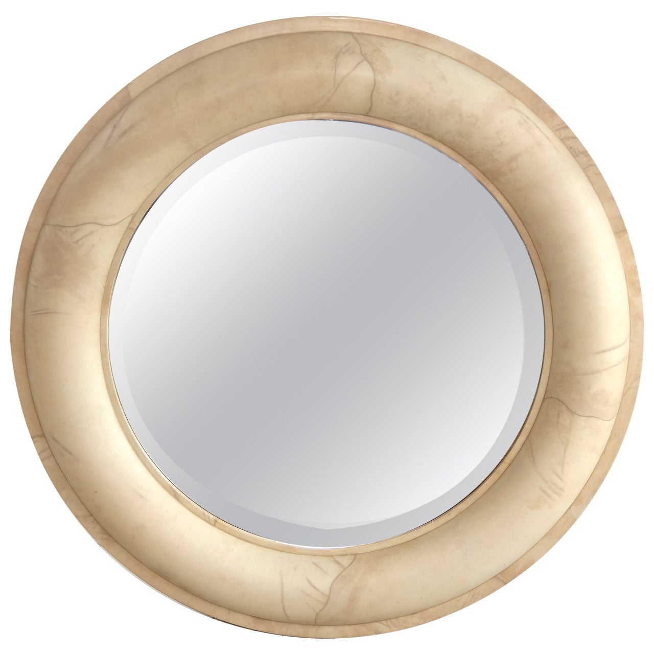 Round Goatskin Mirror in a Style of Karl Springer