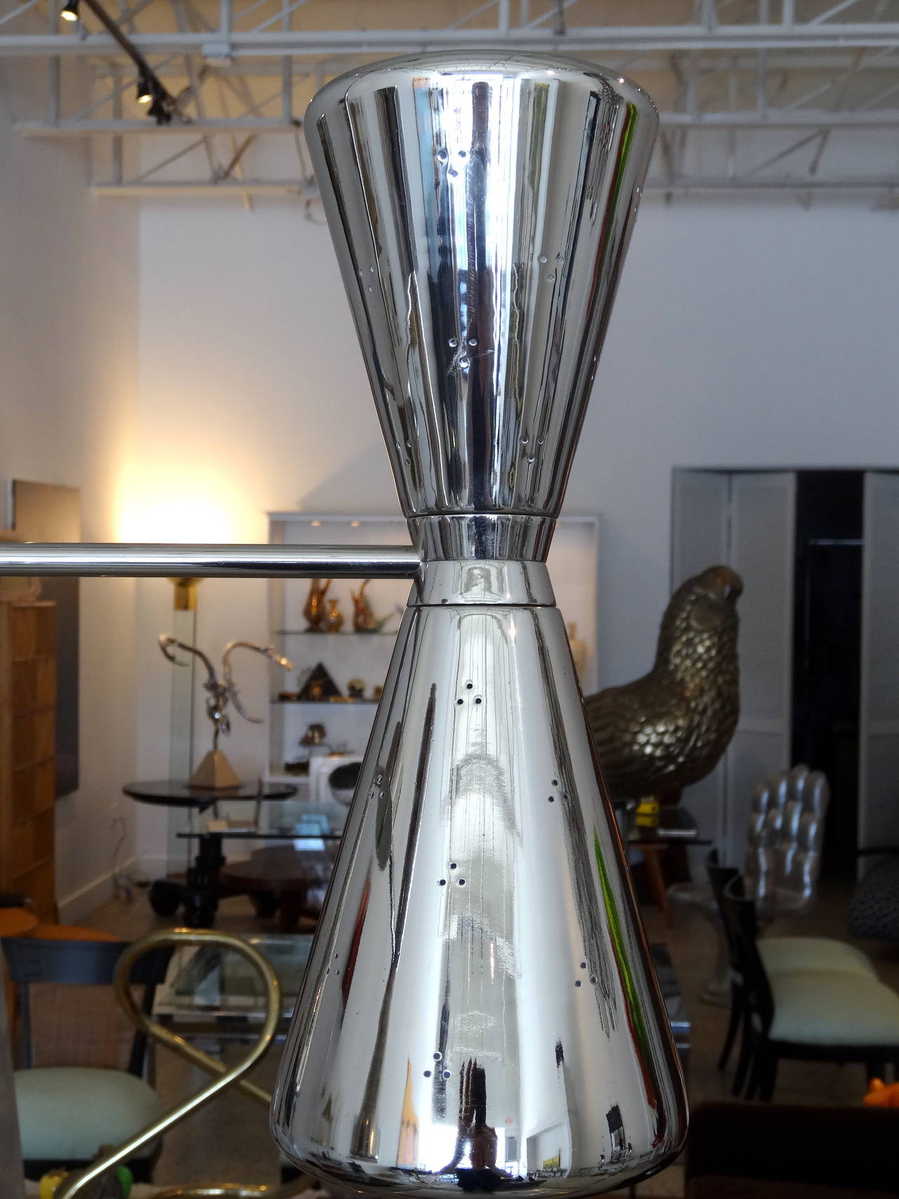 Nickel-Plated Lightolier Chandelier In Excellent Condition For Sale In North Miami, FL