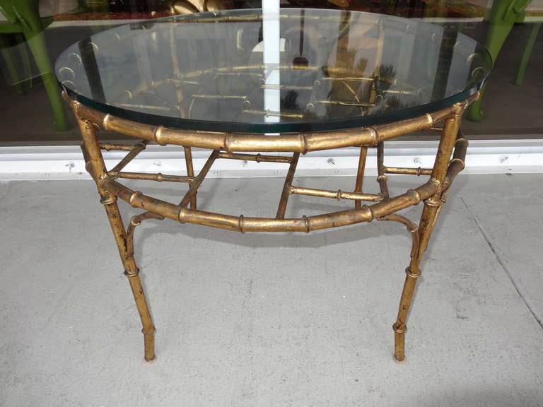 Pair Gilded Faux Bamboo Tables. 2