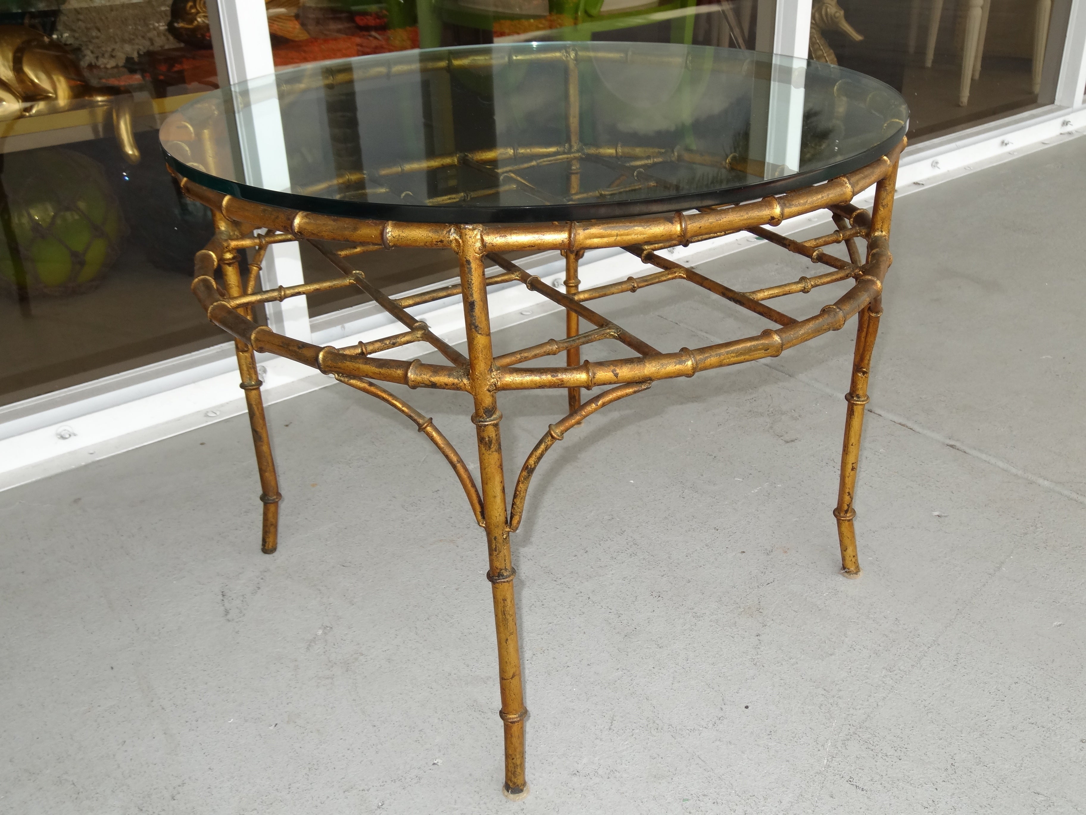 Pair Gilded Faux Bamboo Tables.