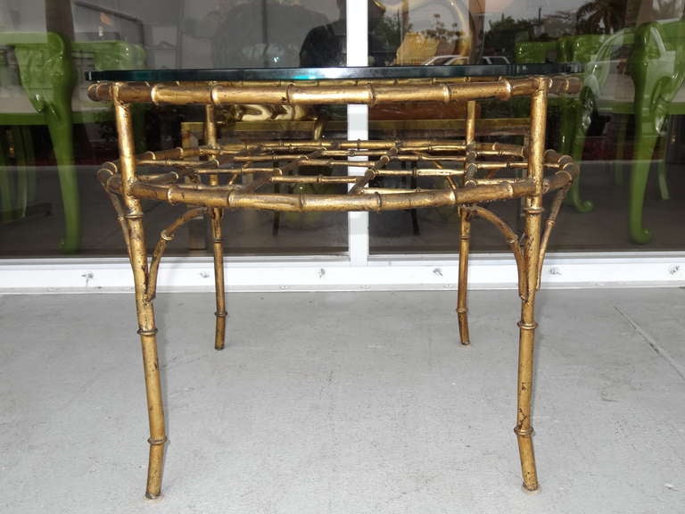 Pair Gilded Faux Bamboo Tables. In Good Condition In North Miami, FL