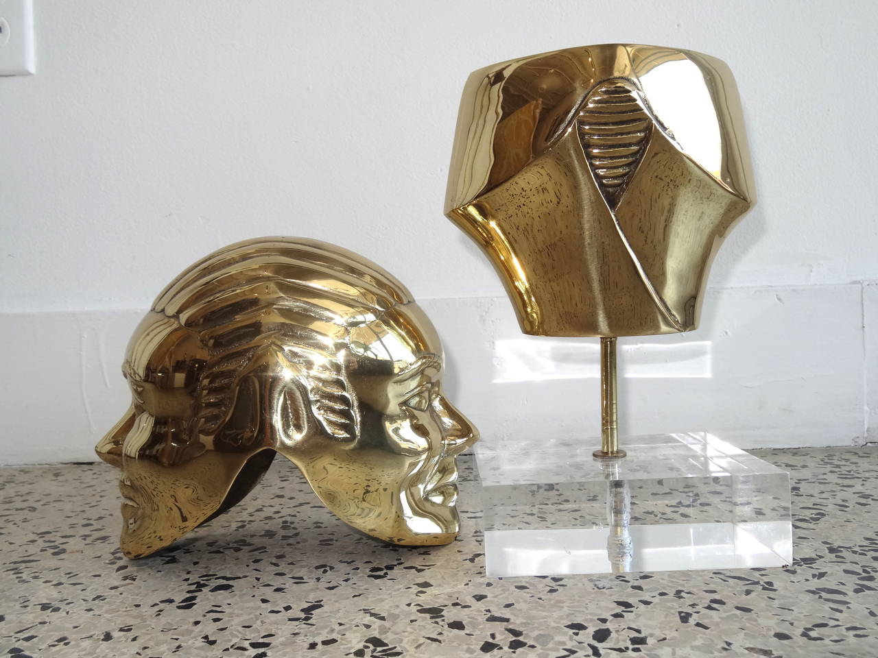 American Two Faced Lidded Brass Sculpture