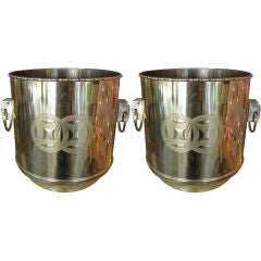 Pair Brass Cachet Pots