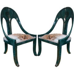 Pair Faux Bamboo Malachite Chairs