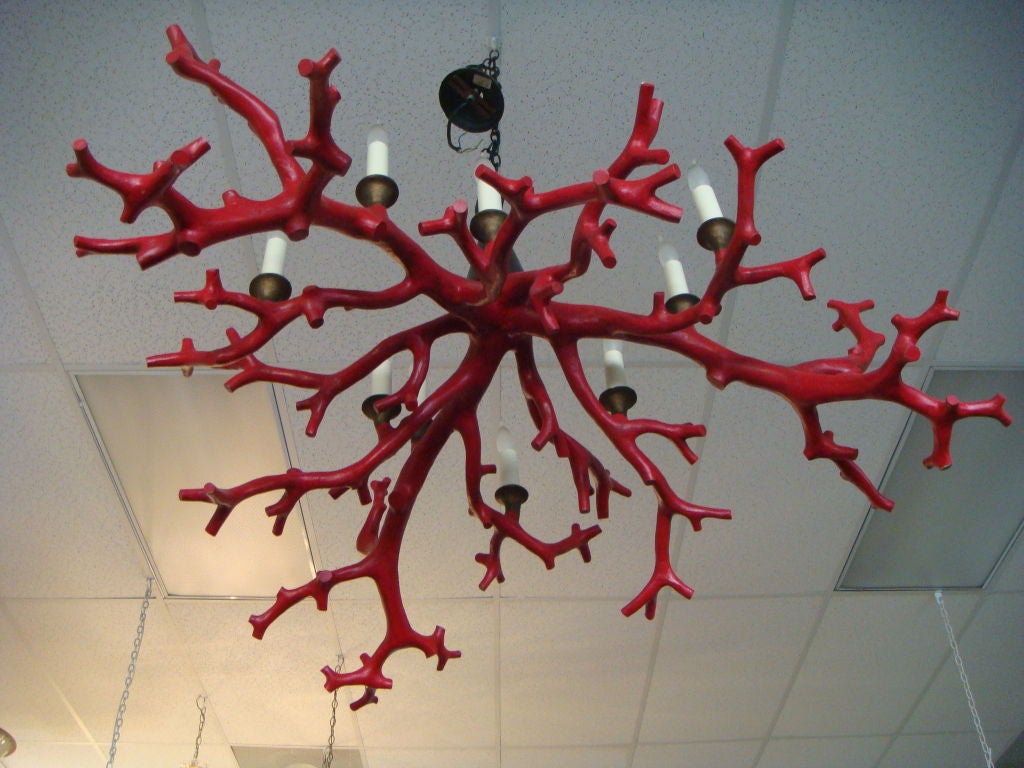 A faux coral chandelier which was custom crafted for a prominent house on the Kane Concourse in Miami.