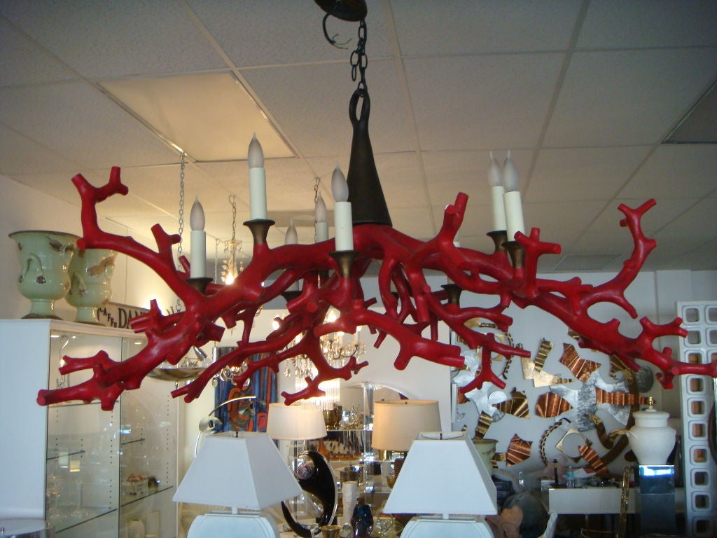 English Faux Coral Chandelier by Oriel Harwood