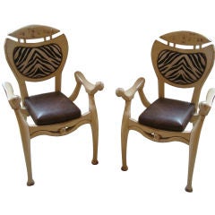 Pair  Zebra and Leather Side chairs