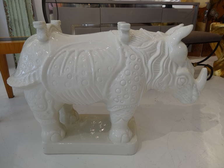 Ceramic rhino garden seta circa 1970's.