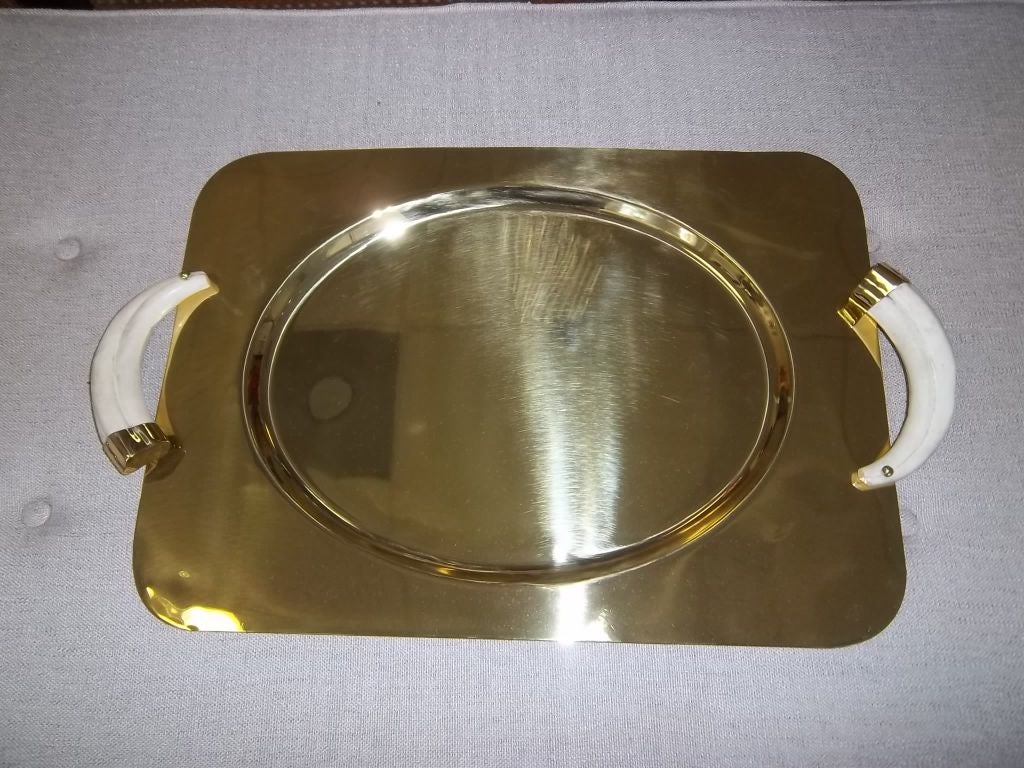 Brass Tray with Horn Handles