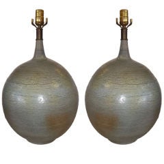 Pair Glazed Pottery Lamps
