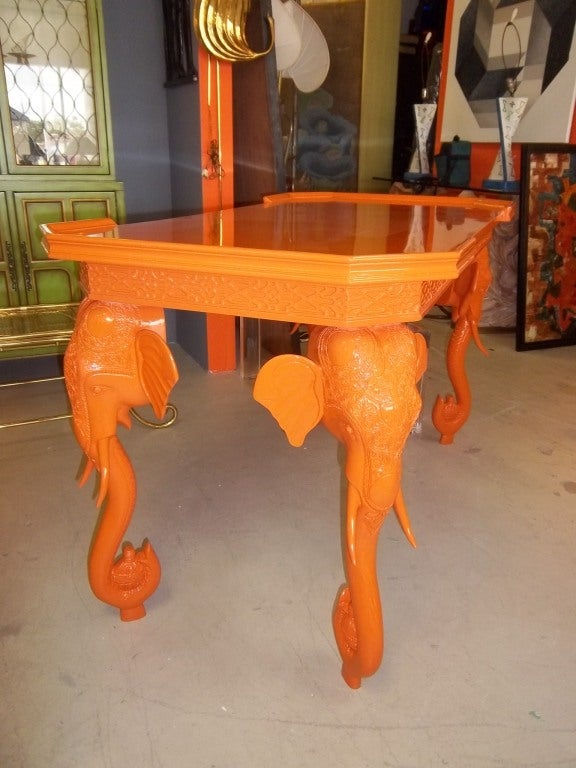 A vintage elephant desk has been updated with a modern and upto date lacquer. This piece has a very glamorous and modern appeal