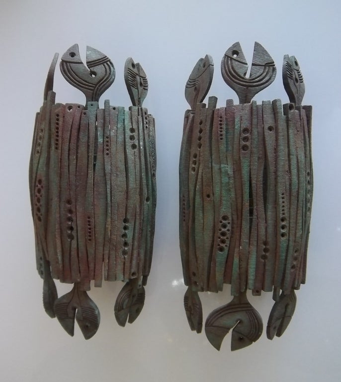 Pair Mid Century Iron Sconces in style of Wilfredo Lam