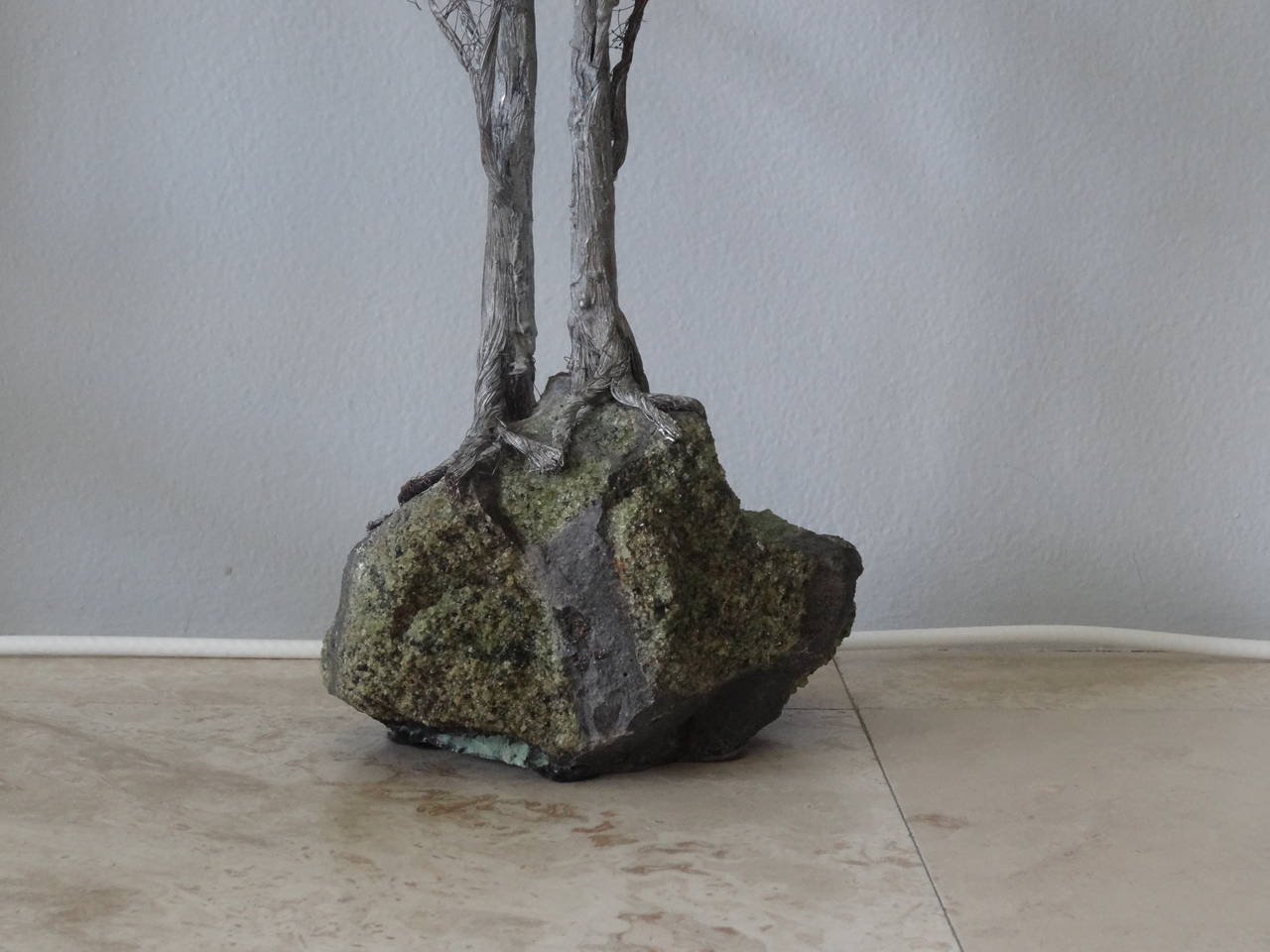 Carved Metal Tree Sculpture on Geod