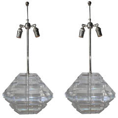 Pair of Karl Springer Style Lucite Lamps