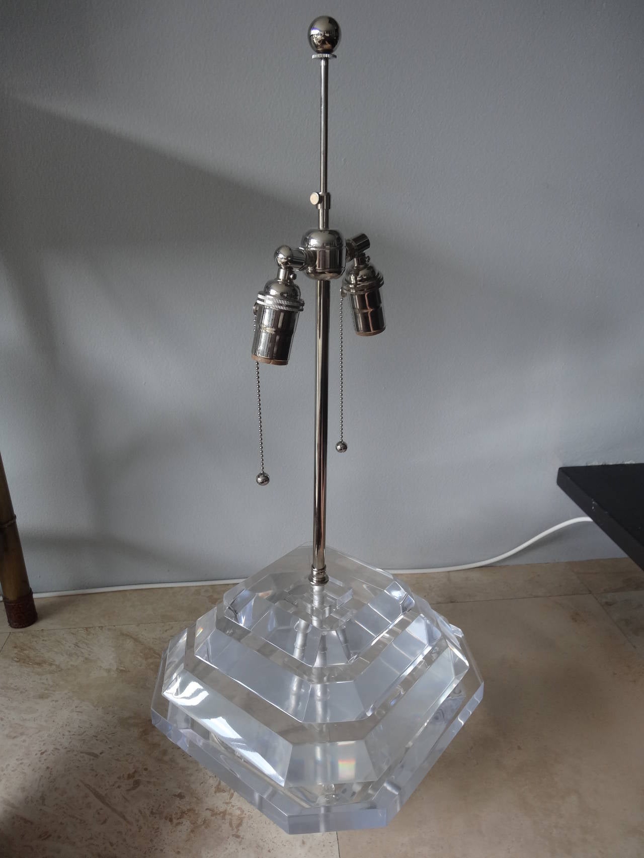 Late 20th Century Pair of Karl Springer Style Lucite Lamps