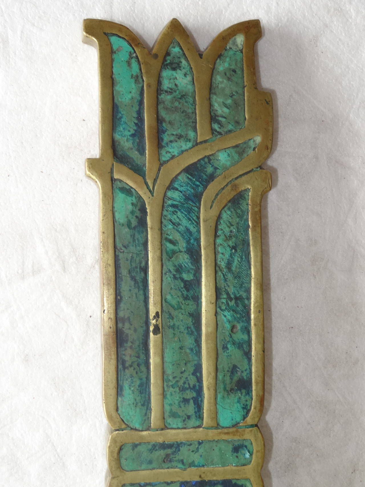Large single door handle by Pepe Mendoza made out of bronze and turquoise. Not signed.