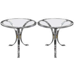 Pair Brancusi Chrome and Brass Side Tables.