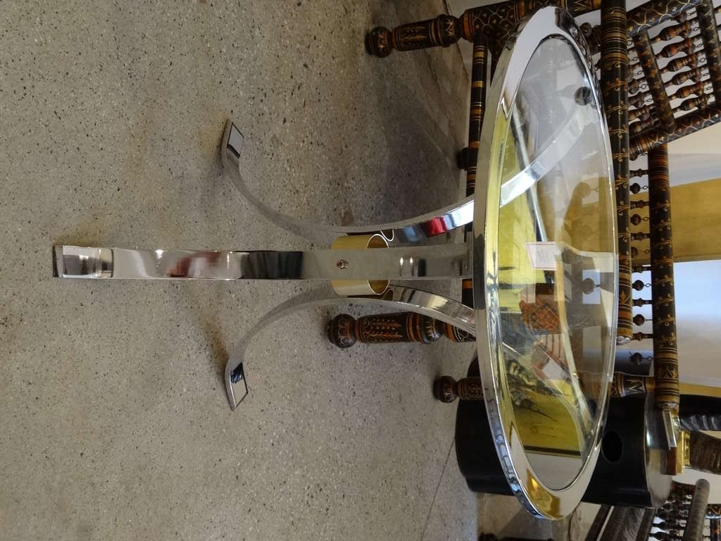 Pair Brancusi Chrome and Brass Side Tables.