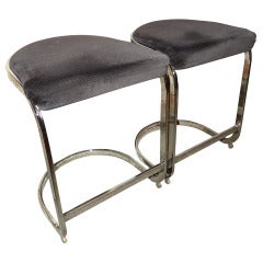 Pair of Bar Stools with Chrome Base