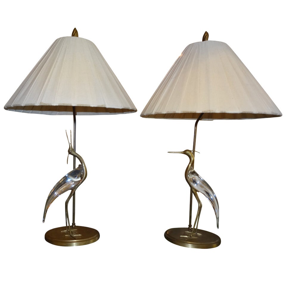 Pair Murano Birds Mounted as Lamps by Chapman