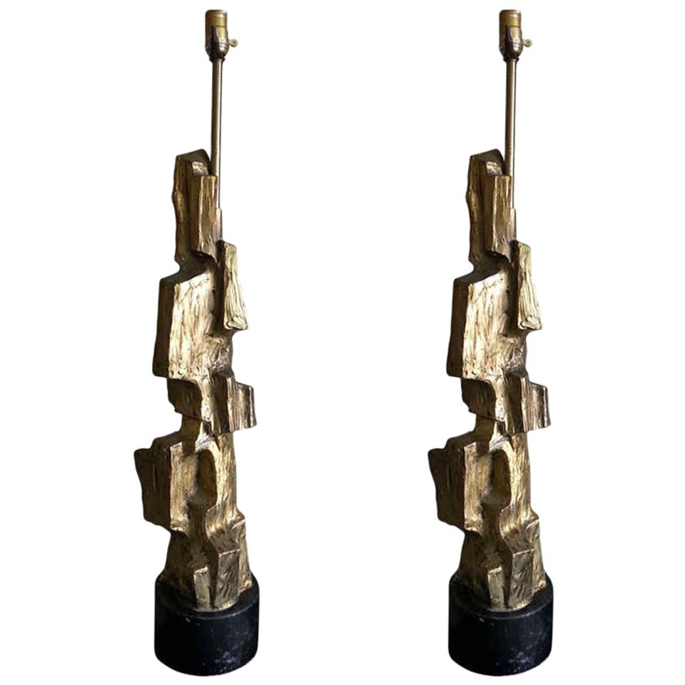 Pair of Maurizio Tempestini Brutalist Lamps by Laurel